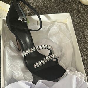 SCHUTZ Black Crystal-Strap Stiletto Sandal